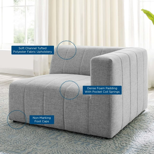 Modway Bartlett Upholstered Right Arm Chair, Light Gray
