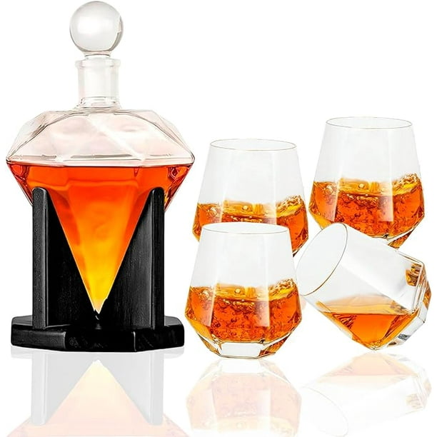 Decantador de Diamante Bluelander de 750 ml con 4 Vasos de Cristal y Soporte