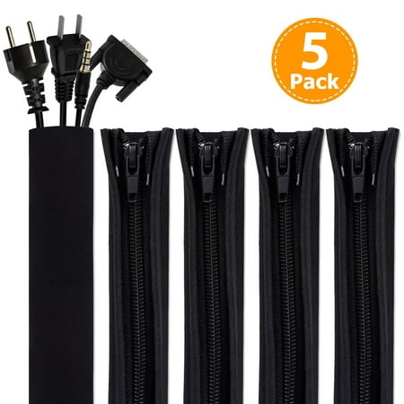 ABLEGRID 5 Pack 20 Inch Zipper Cable Management Neoprene Cord Cover Sleeve Wire Hider Concealer Organizer Protector System for Desk...