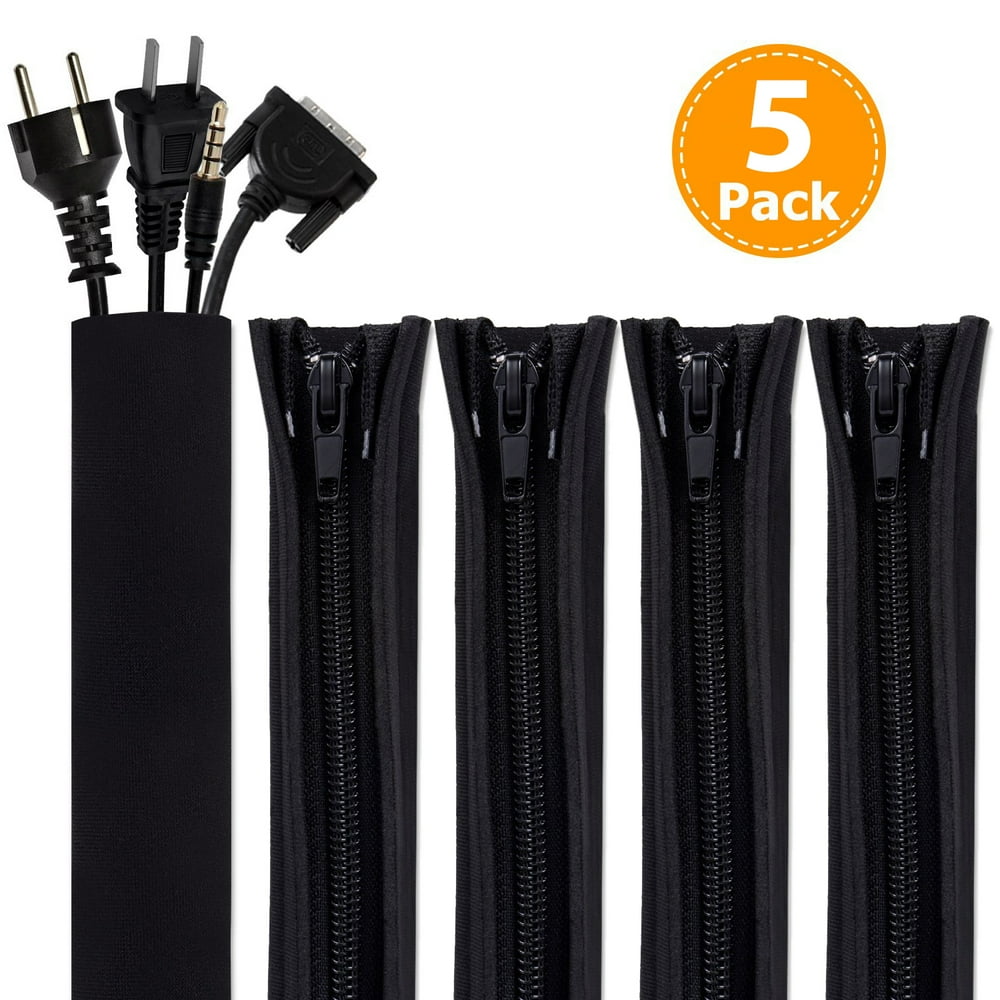 ABLEGRID 5 Pack 20 Inch Zipper Cable Management Neoprene Cord Cover Sleeve Wire Hider Concealer