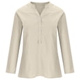 thumbnail image 4 of SDNall Womens V-Neck Long Sleeve Loose Button Cotton And Linen Tunic Summer Blouse, 4 of 9