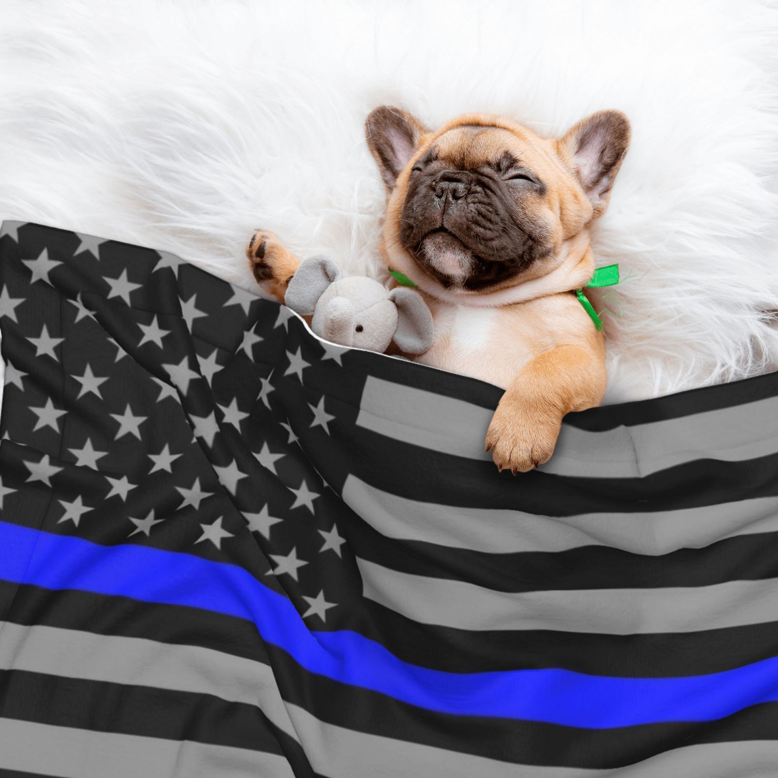 Flannel Throw Dog Blanket Distressed Police Style Flag Soft Warm Print Pet Blankets for Small Dog Cat Puppy