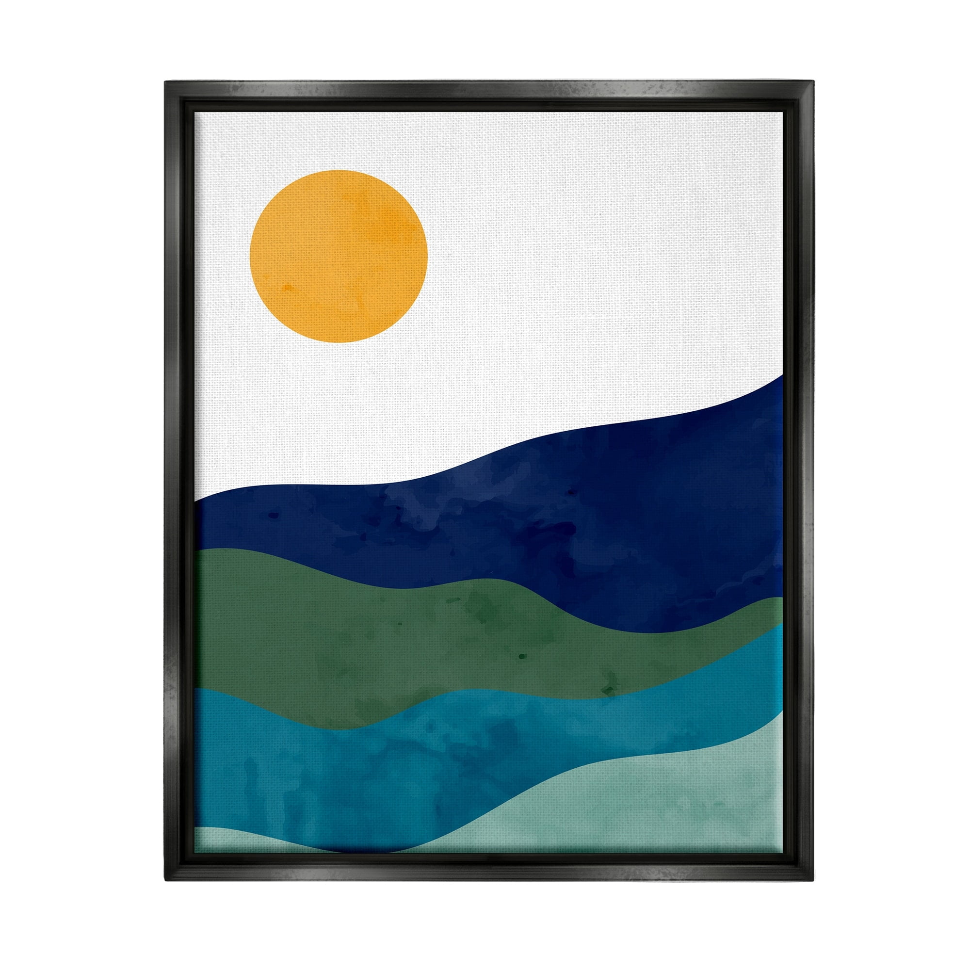 Stupell Industries Abstract Hills Landscape Layered Stripes Sun Shining Graphic Art Metallic Gold Floating Framed Canvas Print Wall Art, Design by Kim Allen