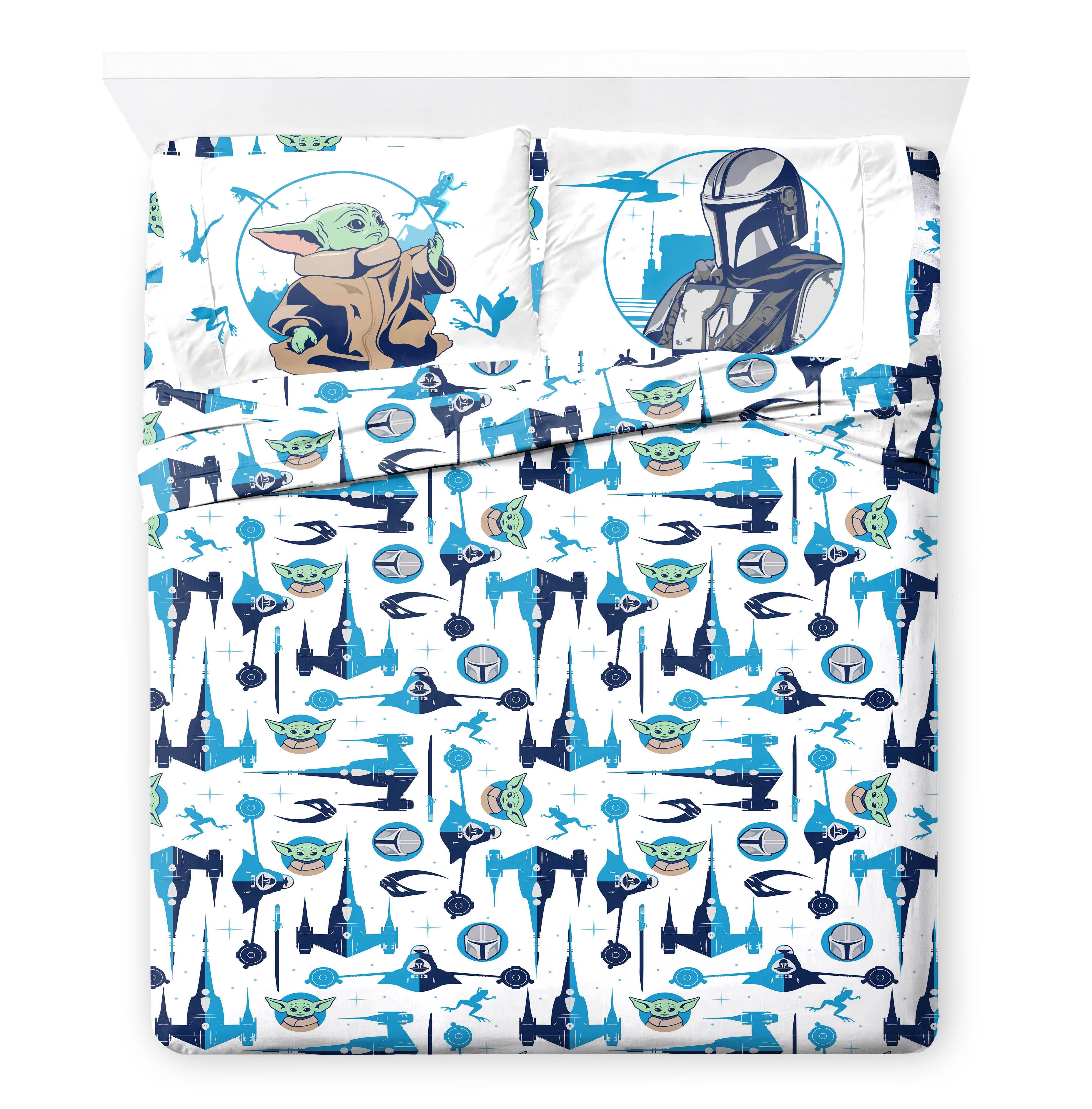 Star Wars Grogu Blue 7 Piece Full bed Set w/ Sham, 100% Microfiber