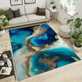 thumbnail image 2 of Emerald Turquoise Marble Area Rugs, Gold-Plated Embossed European Style Bedroom Area Carpet, Carpet Mat Non-Skid Durable Enough Apply to Farmhouse Bedroom Area,5ft x 7ft, 2 of 6