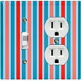thumbnail image 1 of Metal Light Switch Wall Plate Outlet Cover (Vintage Red Teal Striped Wall - Single Toggle Single Duplex), 1 of 2