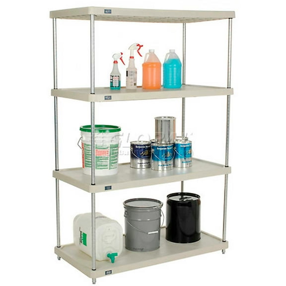 Nexel Plastic, 4 Tier, Solid Shelving Unit, Silver Epoxy Posts, 36"W x 18"D x 63"H
