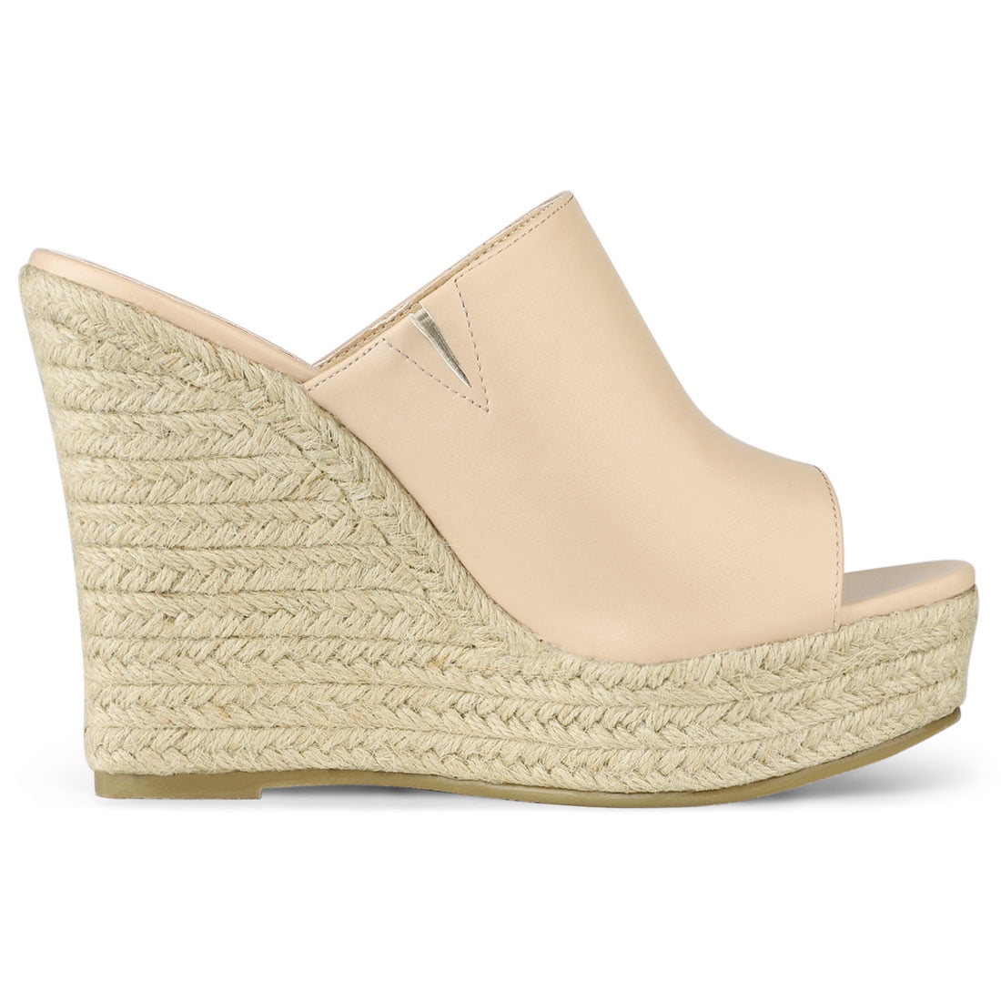 DARING DIVA Women's Slip on Platform Sandals Espadrilles Wedges Slides Mules Beige 8.5