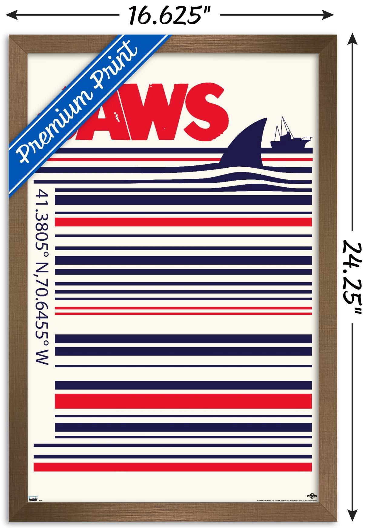 Jaws - Barcode Wall Poster, 14.725" x 22.375", Framed