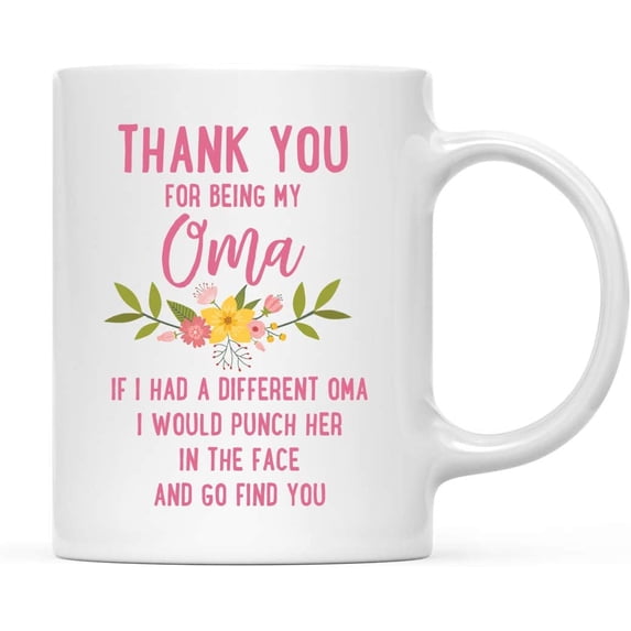 Koyal Wholesale Thank You for Being Oma Ceramic Coffee Mug Floral Punch in Face