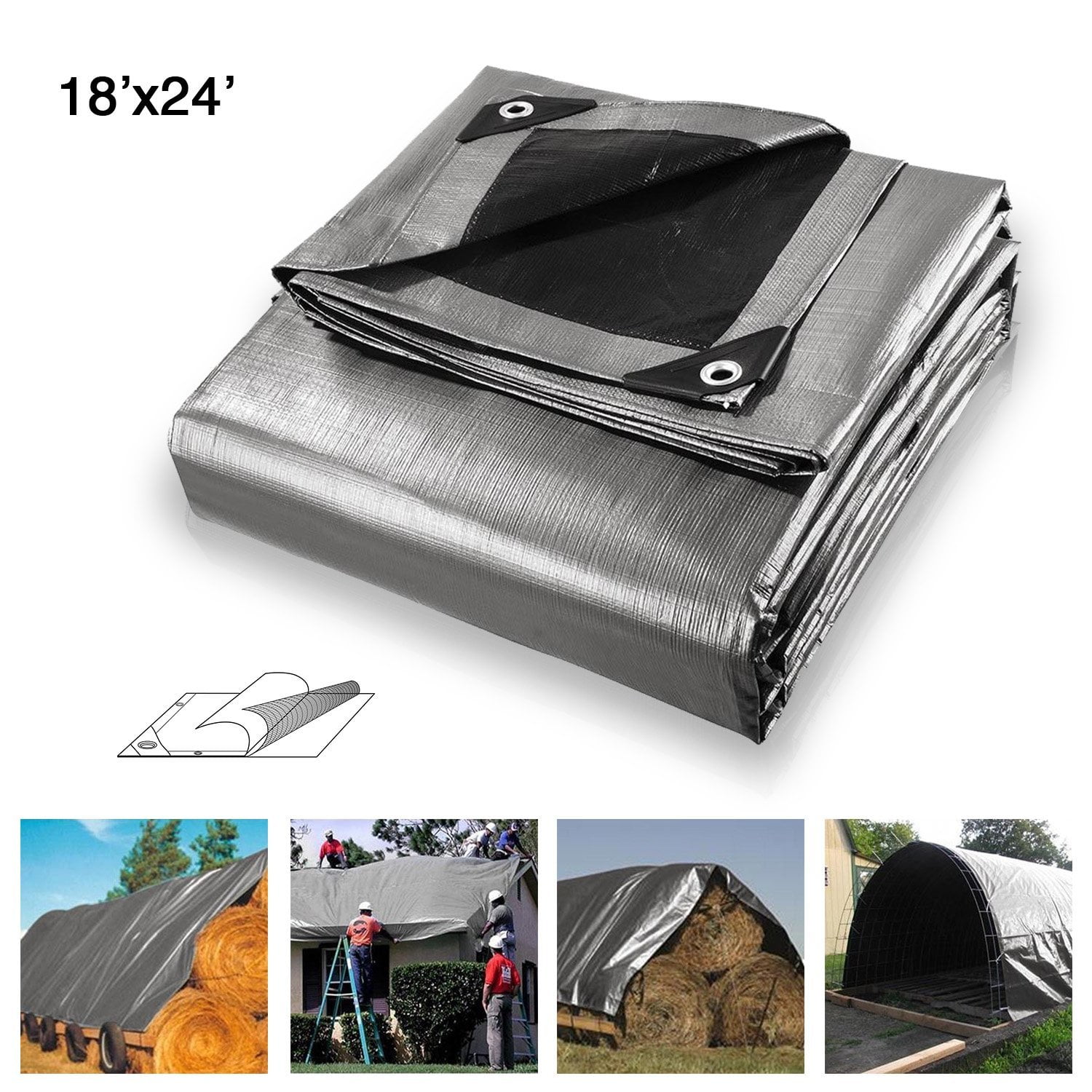 Koval Inc. Waterproof Heavy Duty Silver Poly Tarp (18'x24', Silver