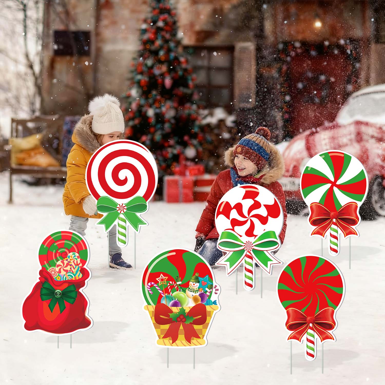 Ayieyill 6pcs Candy Yard Decorations for Christmas, Large Xmas Signs for Outdoor Christmas Decorations Yard
