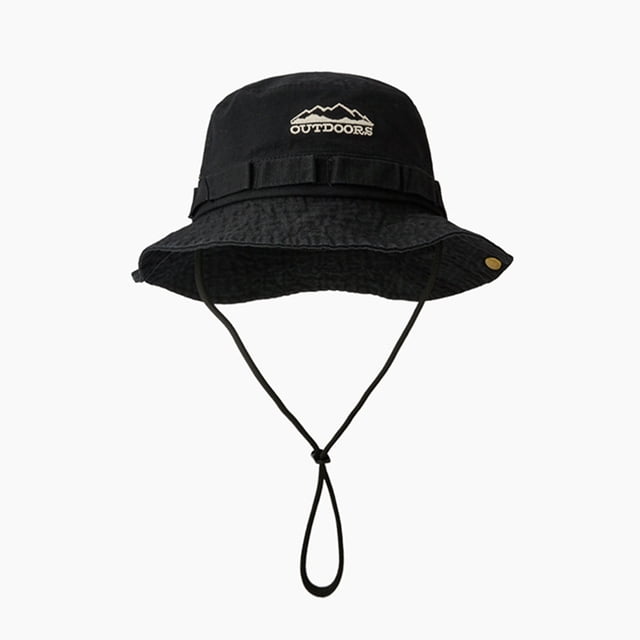 Chapeau de Soleil en Coton pour Femmes avec Cordon de Serrage Réglable - Grande Visière de Protection UV pour Randonnée, Camping, Voyage - Design Coupe-Vent avec Bords à Pression Latérale et Ventilation en Laiton - Noir