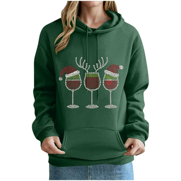 LEBONYARD Women's Trendy Hooded Drawstring Christmas Printed Pocket Front Sweatshirts Casual Long Sleeve Loose Warm Fit Regular Christmas Sweatshirts