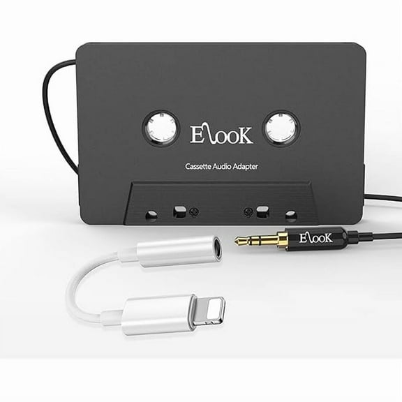 Car Cassette Aux Adapter Kit, with A Smartphone to 3.5 mm Headphone Jack Adapter for Phone, MP3 ect. Black