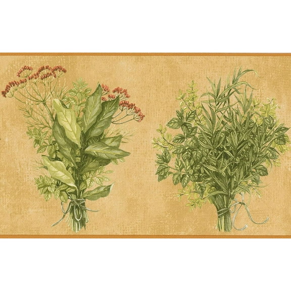 Concord Wallcoverings Wallpaper Border Floral Pattern Wild Plants Bunches for Kitchen Cottage, Yellow Green Pink White, 5.25 Inches by 15 Feet KC78050