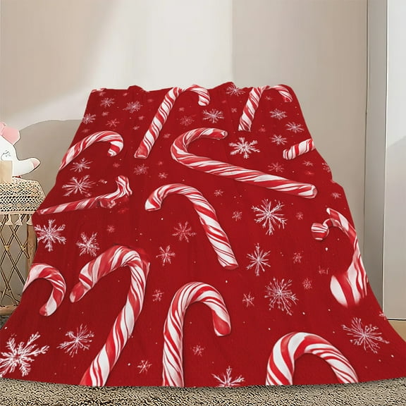 Candy Cane Wonderland Flannel Throw Blanket - Ultra Soft & Cozy All-Season Couch Blanket, Bedspread, Travel Wrap - Gift-Ready Luxury for Home, Office & Outdoor