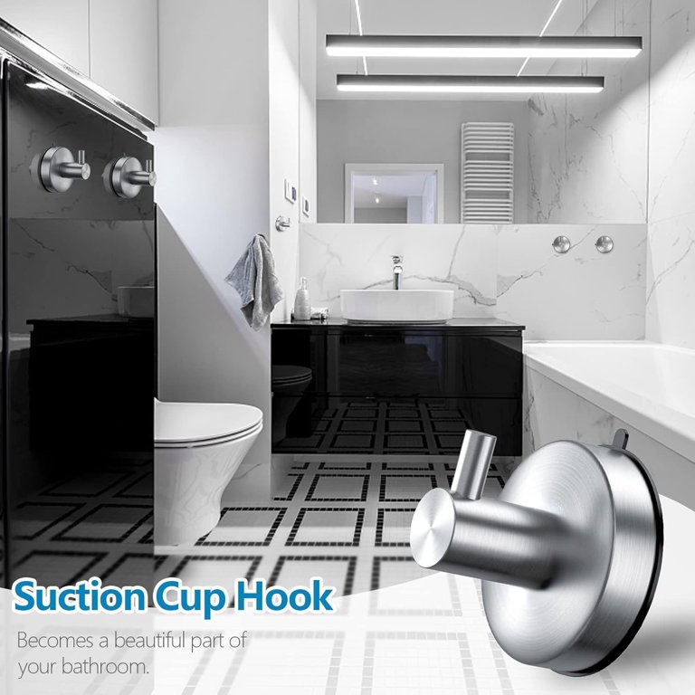 Suction Cup Hooks For Shower – Brushed Nickel, 304 Stainless Steel, Holds 15 Lbs, 2-Pack For Glass/Mirror/Tile