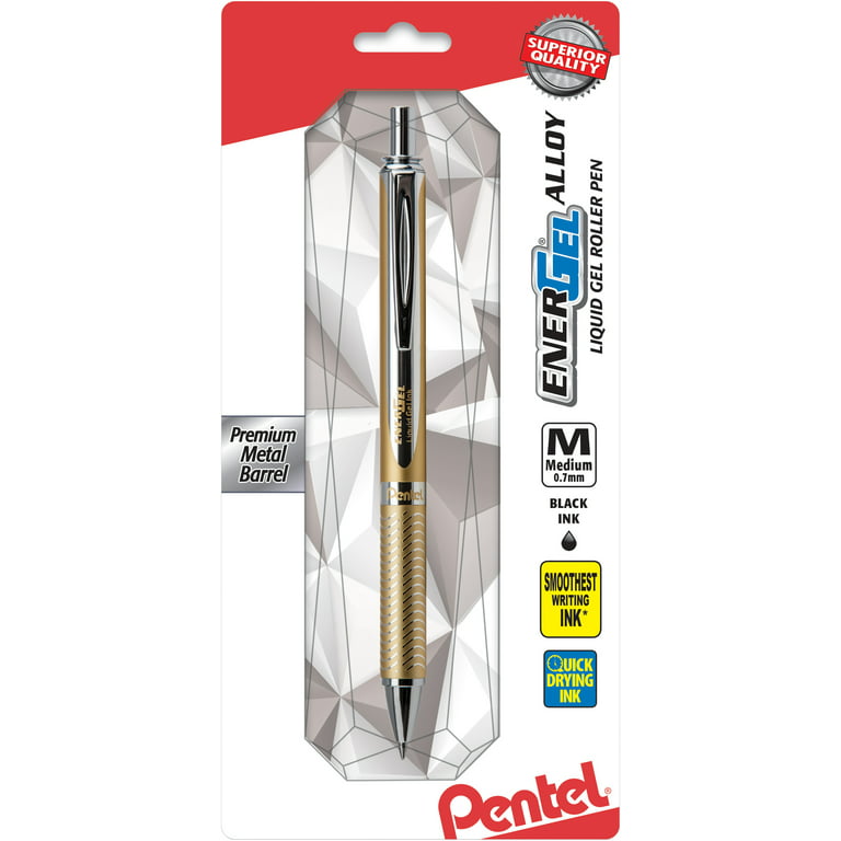 EnerGel Alloy Retractable Gel Pen, Medium 0.7mm, Black Ink, Gold Barrel, Pentel