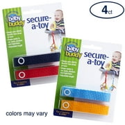 Baby Buddy Secure-A-Toy Straps for Toys, Pacifiers, Teethers, Stroller/Car Seat, 4 Pack, Boys Colors