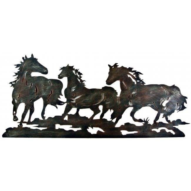 Ebros Gift 14.5 Wide Western Running Equine Horse with Filigree Design Cast Iron Metal Wall Decor Plaque Southwest Rustic Country Horses Vintage Decorative Accent for Walls Or Tables
