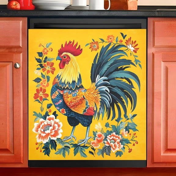 Ryvnso Rooster Flower Dishwasher Magnetic Refrigerator Magnet Cover Kitchen Home Decorative 23"x26"