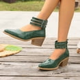 thumbnail image 4 of GERsome Women's Low Block Heels Closed Pointy Toe Ankle Buckle Chunky Heels Pumps Casual Wedding Dress Shoes, Green Size 9.5, 4 of 9