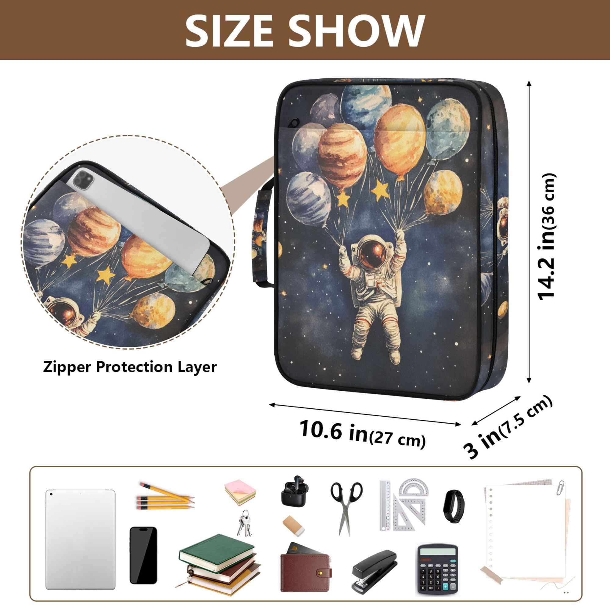 FORMRS Accordion File Folder A4 Size 7-Pocket Expanding Document Organizer Bag with 3 Ring Binder, Watercolor Astronaut