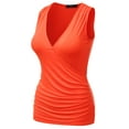 thumbnail image 2 of Doublju Women's V- Neck Sleeveless Shirred Sides Tank Top (Plus Size Available), 2 of 4