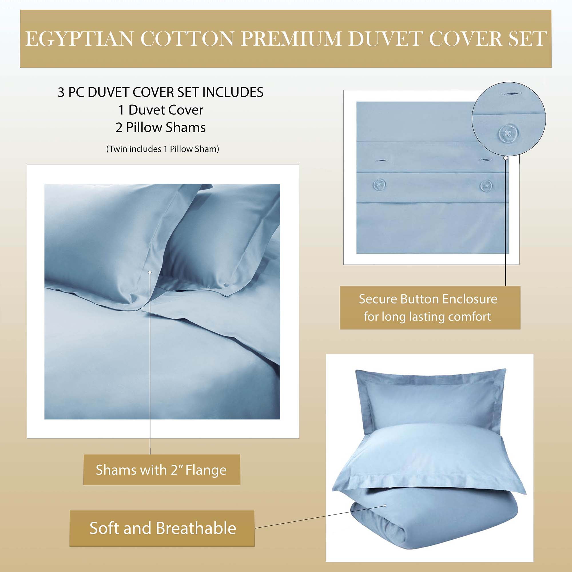 Solid 300-Thread Count Egyptian Cotton Duvet Cover Set