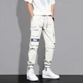 thumbnail image 1 of Loose Fit Multi Pocket Joggers For Spring Summer, Men's Street Style Waist Drawstring Casual Pants Cargo Pants For Fitness Outdo, 1 of 5