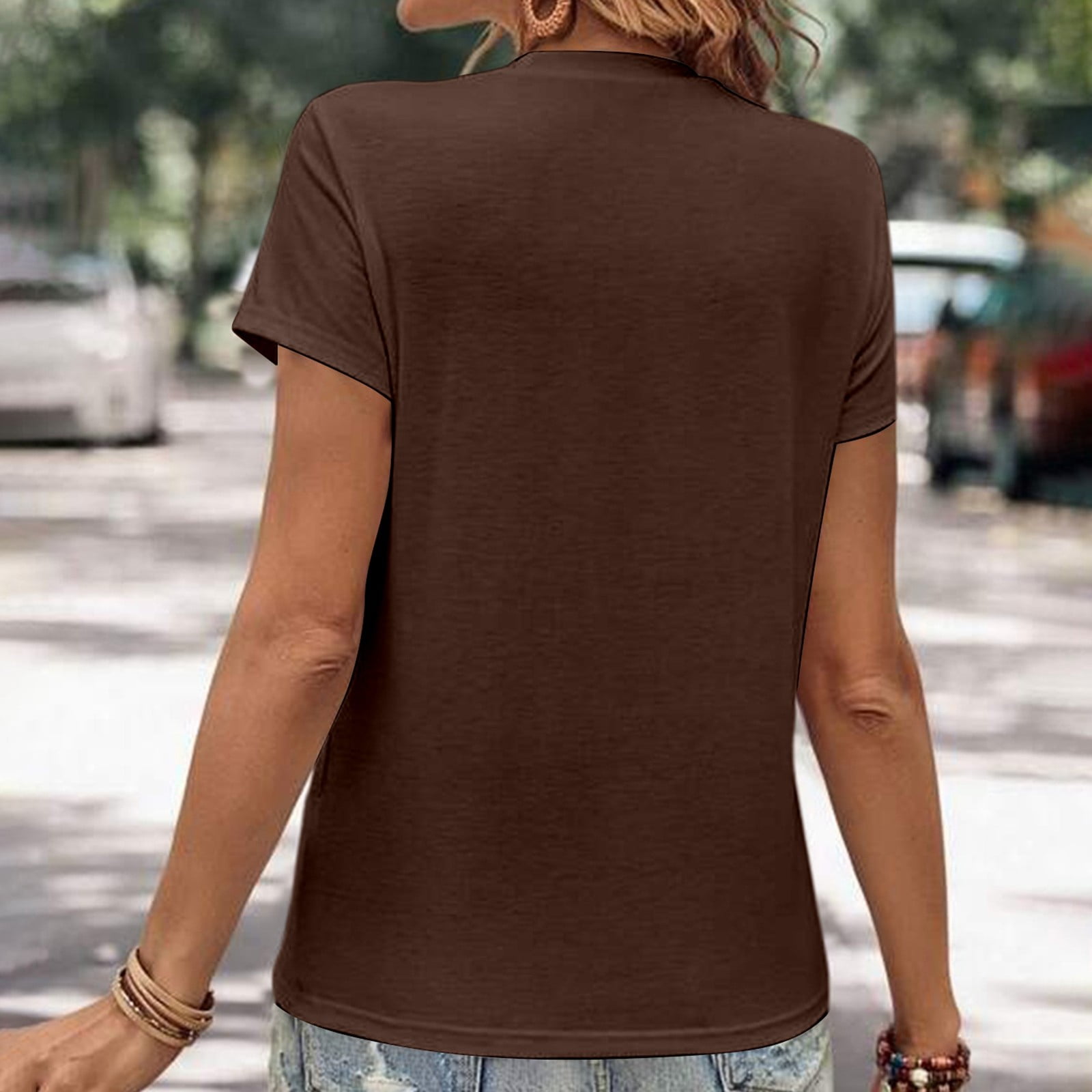 NINGMENG Womens Tops Solid Color Fashion Casual Commute Round Neck