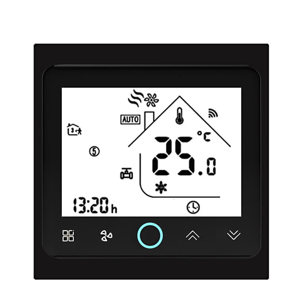 Termostato BAC-002ELZB Estilo Tuya Aire acondicionado central TUYA ZIGBEE Controlador programable Fan Coil Unidad 5-99 ℃ Panel LCD Control remoto inteligente inalámbrico Eccomum Termostato