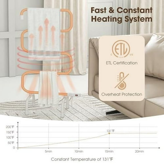 ARLIME Towel Warmer and Drying Rack, Electric Heated Towel Warmer, Wall Mount & Free Standing Towel Heater for Bathroom, 100W