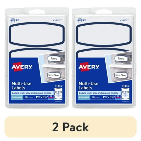 (2 pack) Avery Multi-Use Labels, 1-5/8" x 3-3/4", Paper, Removable, Blue Border, Laser/Inkjet, 15 Labels