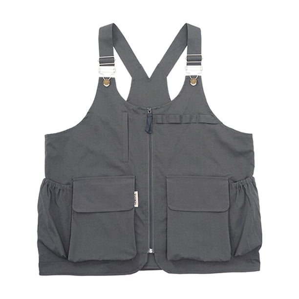 Chaleco de camping portátil informal con correas ajustables multiusos ligero Gris oscuro