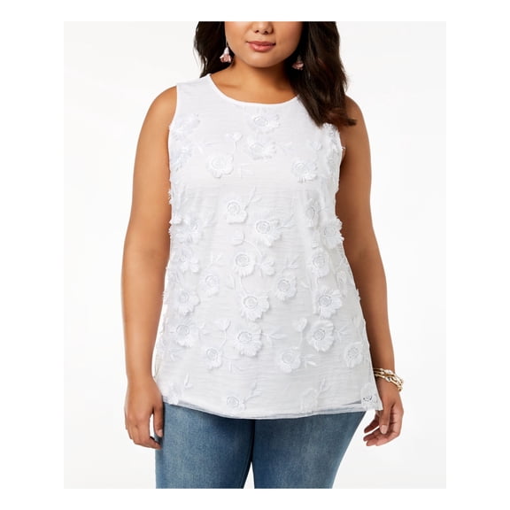 INC $69 Womens New 1212 White Floral Embellished Sleeveless Top 1X Plus B B