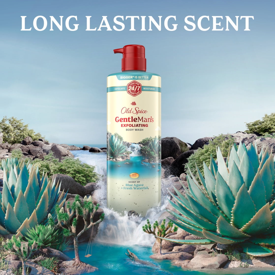 (3 pack) Old Spice GentleMan's Exfoliating Body Wash Pump, Scent of Blue Agave + Fresh Waterfall, 24/7 Shower Fresh, 26oz