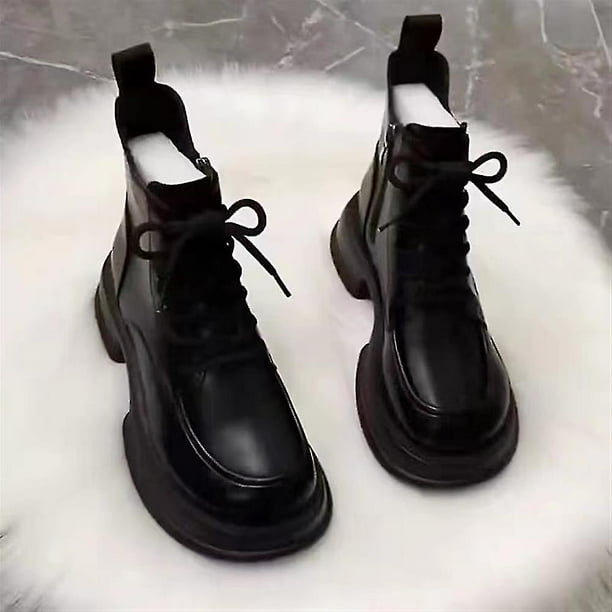 Women Ladies Plain Square Toe Lace Up Anckle Boots Slip On Block