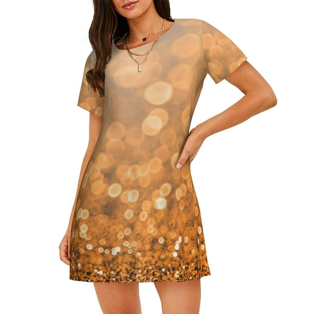 Fotbe Sparkling Orange and Black Bata de Dormir para Mujer con Estampado, Camisón de Algodón de Manga Corta, Ropa de Dormir Casual
