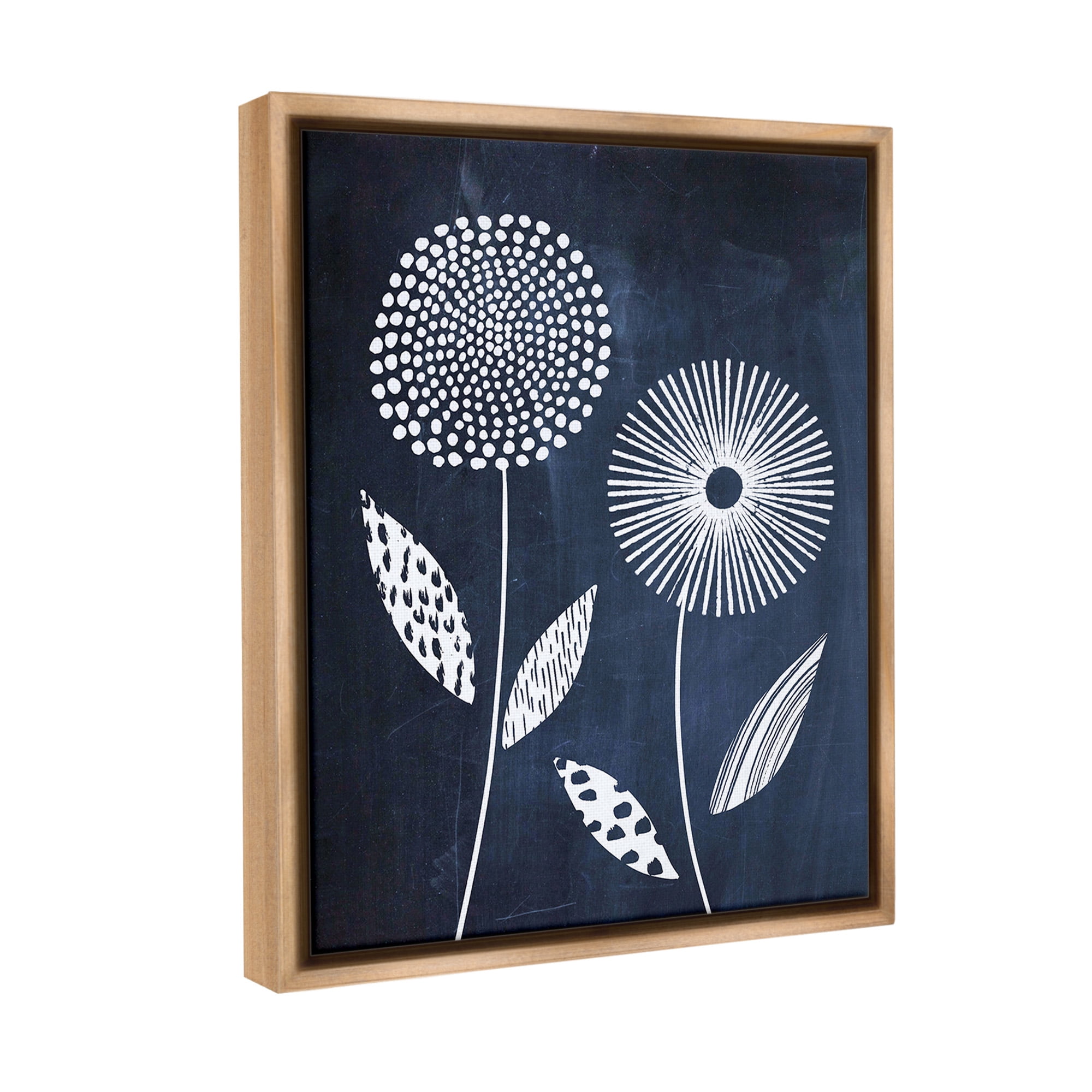 Stupell Industries Geometric Patterned Flowers Botanical & Floral Painting Brown Floater Framed Canvas Art Print Wall Art, 25 x 31