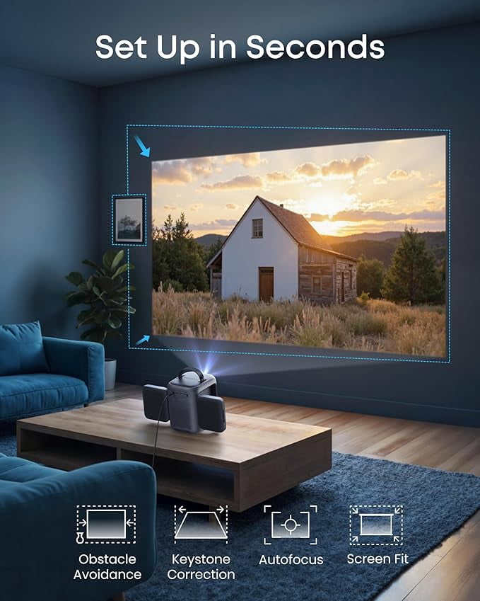 soundcore Nebula P1i Smart Projector with WiFi and Bluetooth, Flippable Speakers, 2.0 Dolby Audio, 380 ANSI Lumens, Full HD 1080P, All-Glass Lenses, Dual 10W Stereo, GTV, Portable