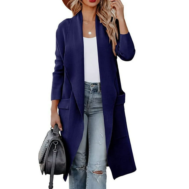 cllios Cardigan Long Décontracté pour Femme à Manches Longues, Ouvert à l'Avant, en Tricot, avec Poches, Vestes, Chandail