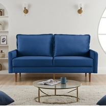 69" Modern Velvet Loveseat Sofa – Blue Contemporary Upholstered Couch with Tassel Sewn Back Cushion