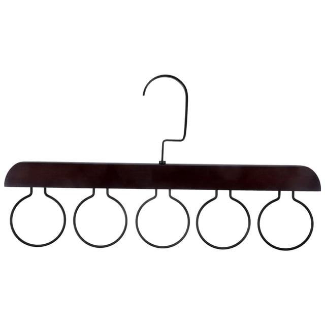 Multifunctional Wooden Scarf Closet Organizer Hanger Ties Belts Shawls Holder Rack with 5 Loops (Retro Color)