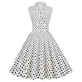 thumbnail image 1 of Gibobby Vestido largo para mujer Vestido de lunares con doble botonadura y solapa sin mangas con temperamento elegante retro para mujer(Blanco,XL), 1 of 5