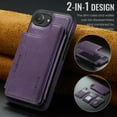 thumbnail image 3 of For iPhone 16e PU Leather Wallet Phone Case,Compatible with Mag-Safe,Magnetic Detachable Card Holder,Back Flip Kickstand,2-in-1 Heavy Duty Shockproof RFID Blocking Phone Case,Purple, 3 of 10