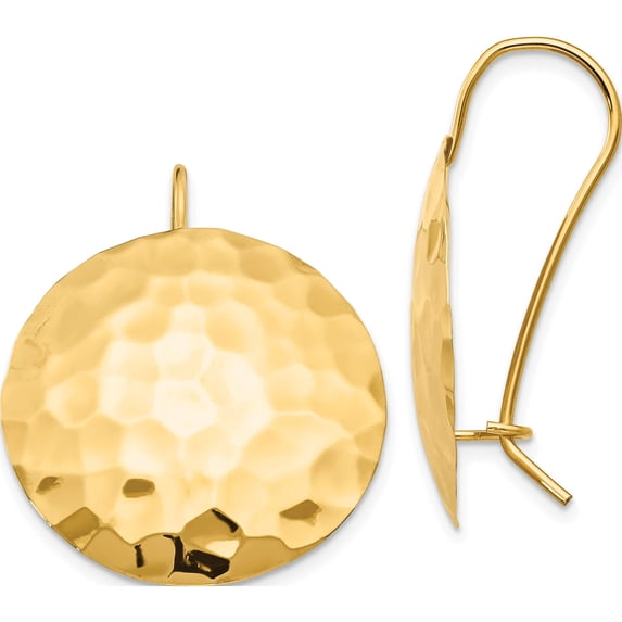 14K Yellow Gold Hammered Circle Earrings (29 X 24) Made In Puerto Rico th653
