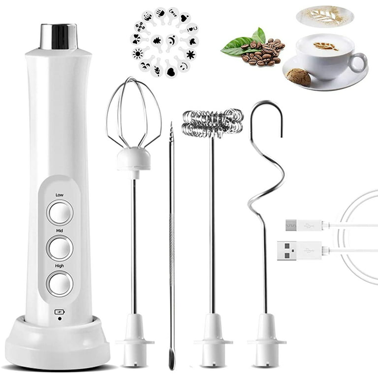 Electric Milk Frother with Double Whisks, USB Rechargeable Electric Foam Maker, 2 in 1 Hand-Held Battery Operated Milk Foamer for Coffee, Latte, Cappu