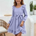 thumbnail image 2 of Teylalorva Dresses of Girls (2-12), Small Ruffle Trim Crew Neck Long Sleeve Dresses Lovely Hem Outfit Spring Autumn Casual Wear Purple Size 7, 2 of 7